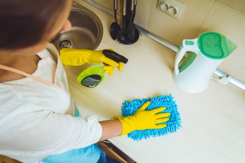 Cleaning waste being sorted according to regulations