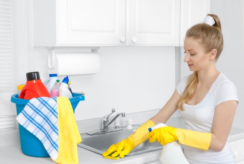 Commercial cleaners maintaining a Finchley business kitchen and washroom area